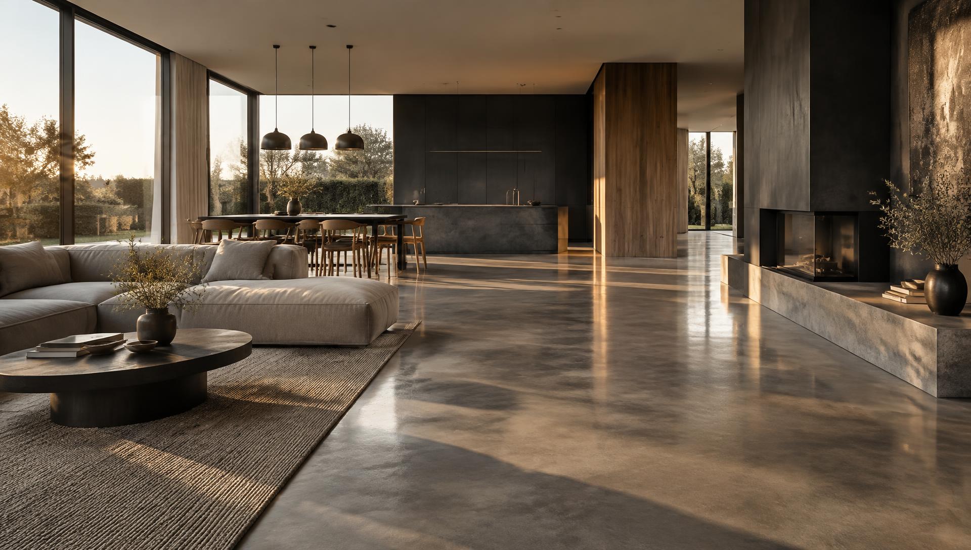 Prachtig afgewerkte gepolierde betonvloer in een moderne woning